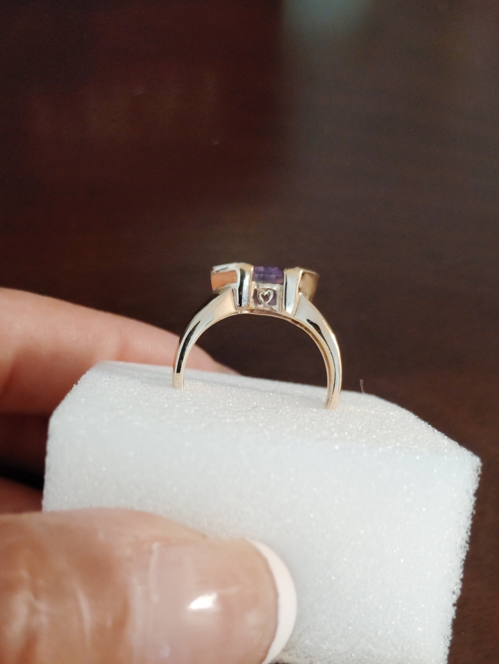 Amethyst RingTitle: Vintage 925 Gold Amethyst Shield Cut Statement Ring - Picture 10 of 10